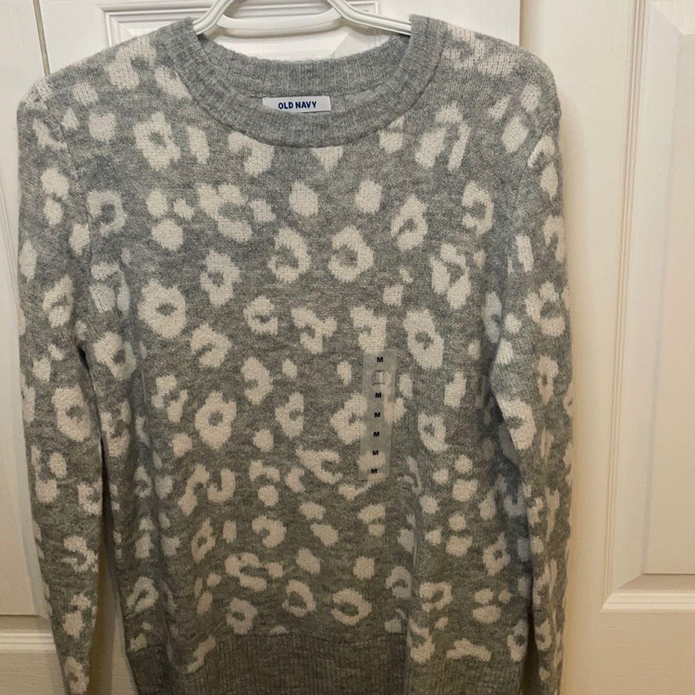 gray, cheetah print sweater